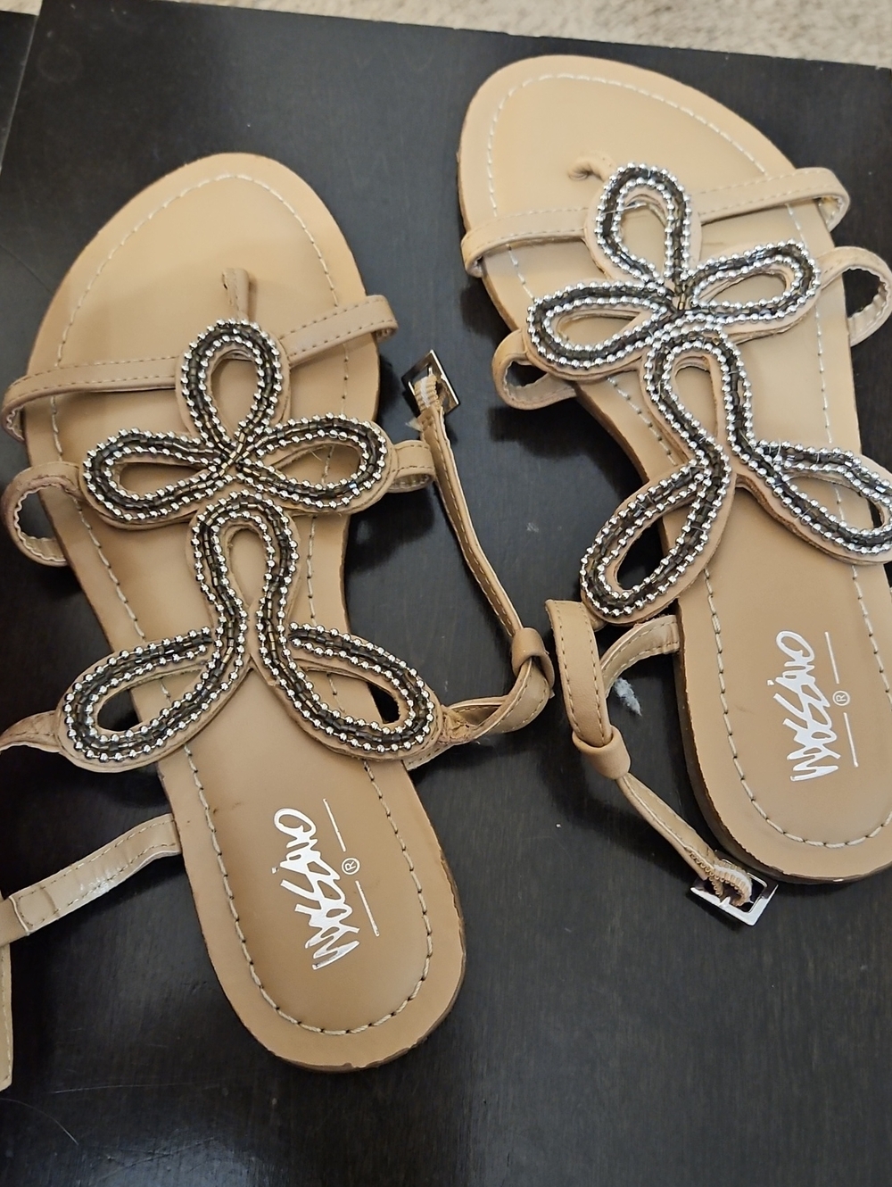 Neutral Beaded Loop Sandals for Women